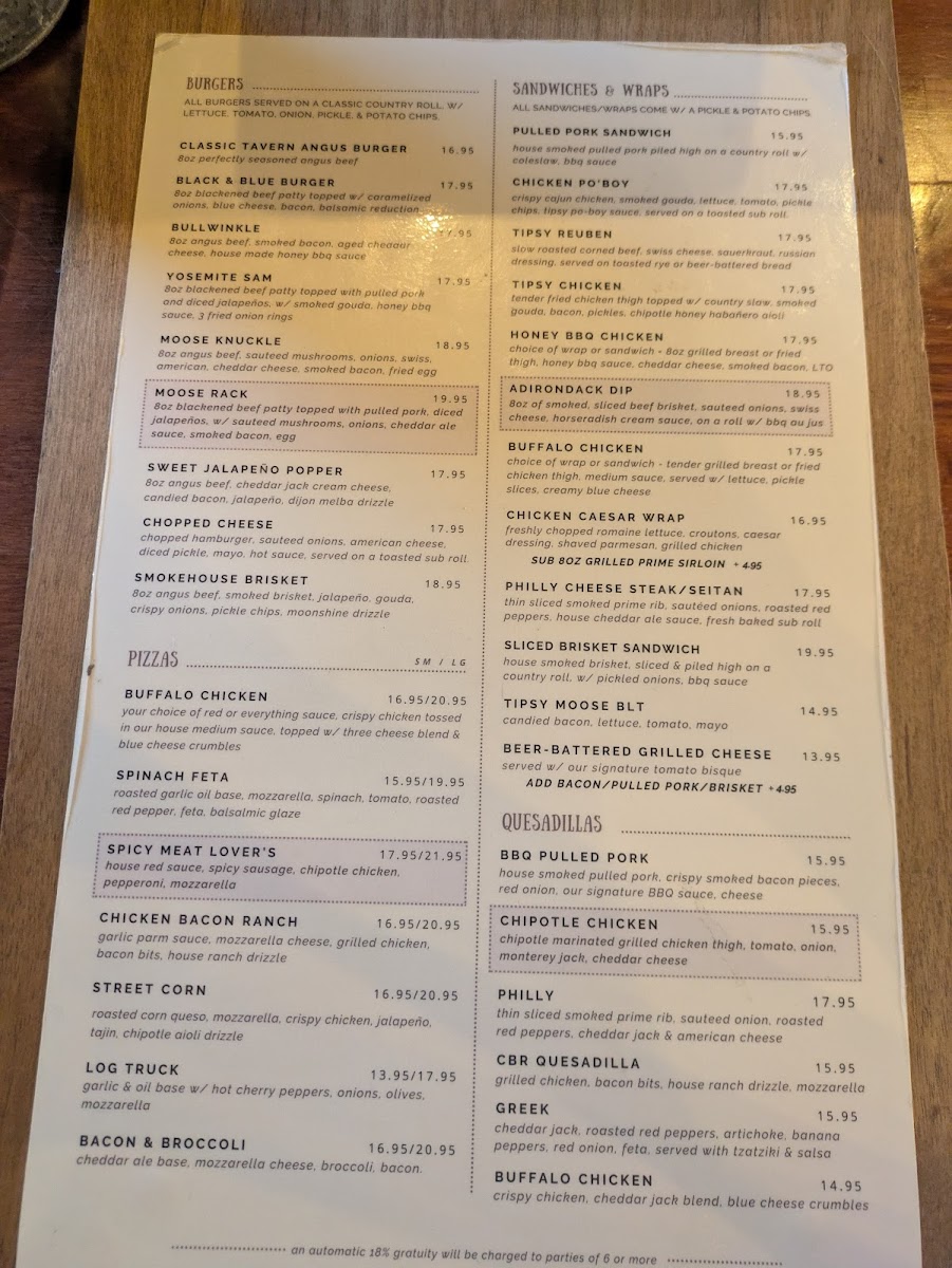 Tipsy Moose Tap & Tavern Menu - Image 1